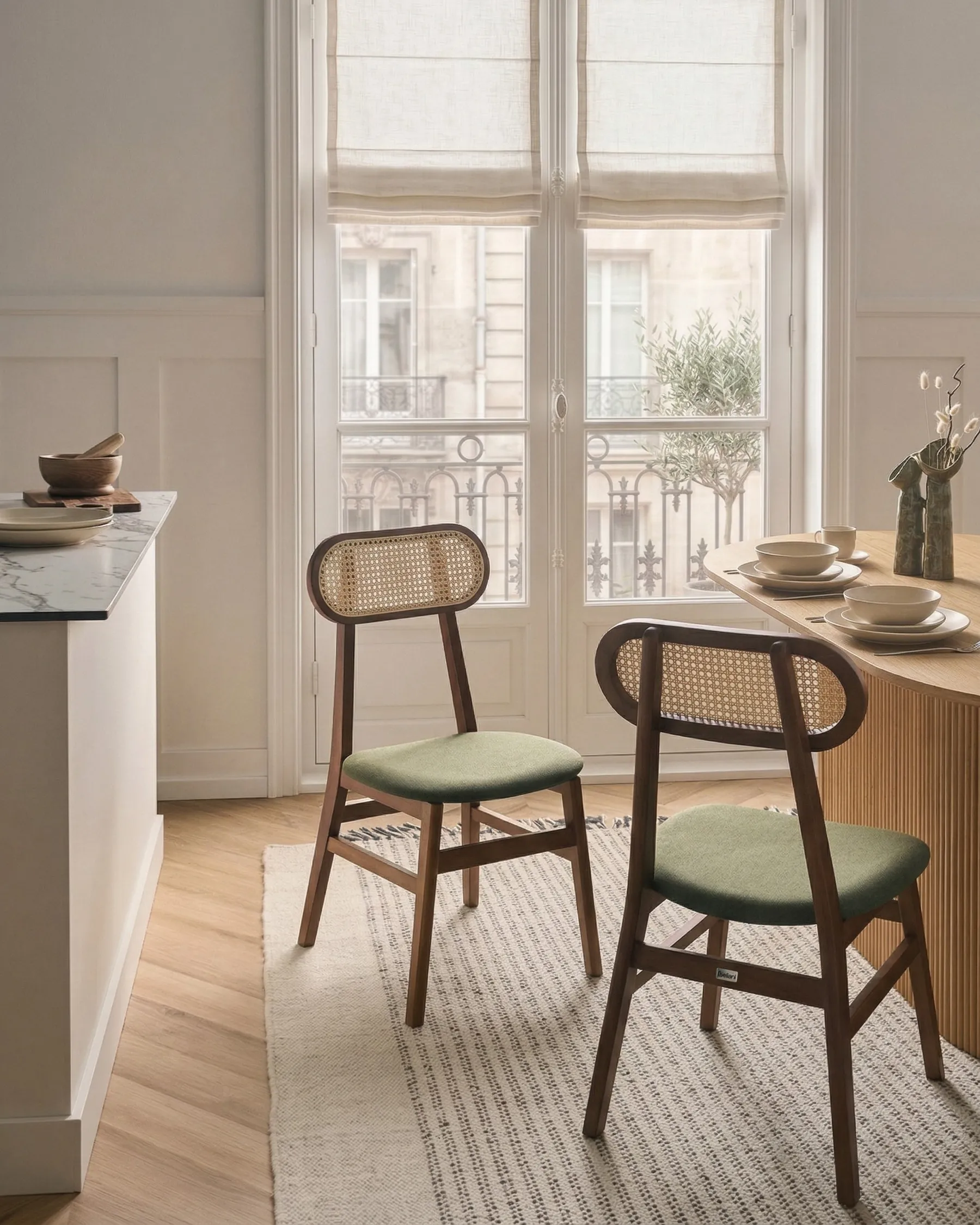 Set of 2 Dining Chairs FALLON Wood Brown/ Green_1064948