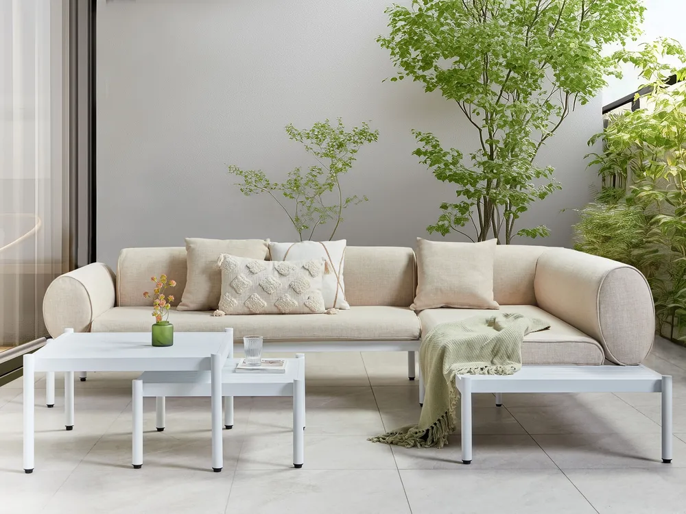 Garden Corner Sofa with Table 5 Seater RASIGLIA Metal Beige Left Hand