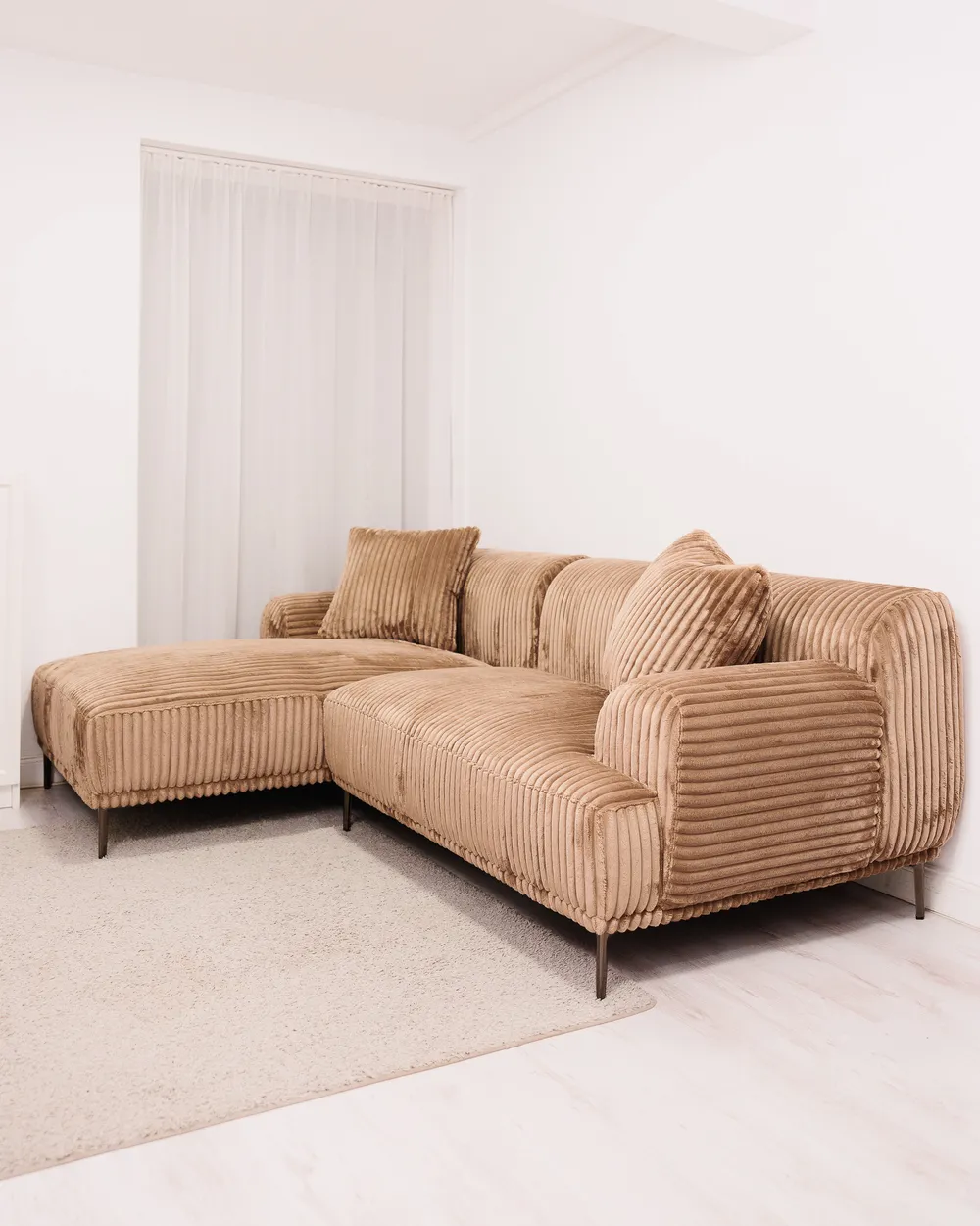 Corner Sofa STENUM Corduroy Light Brown Right Hand_1036549