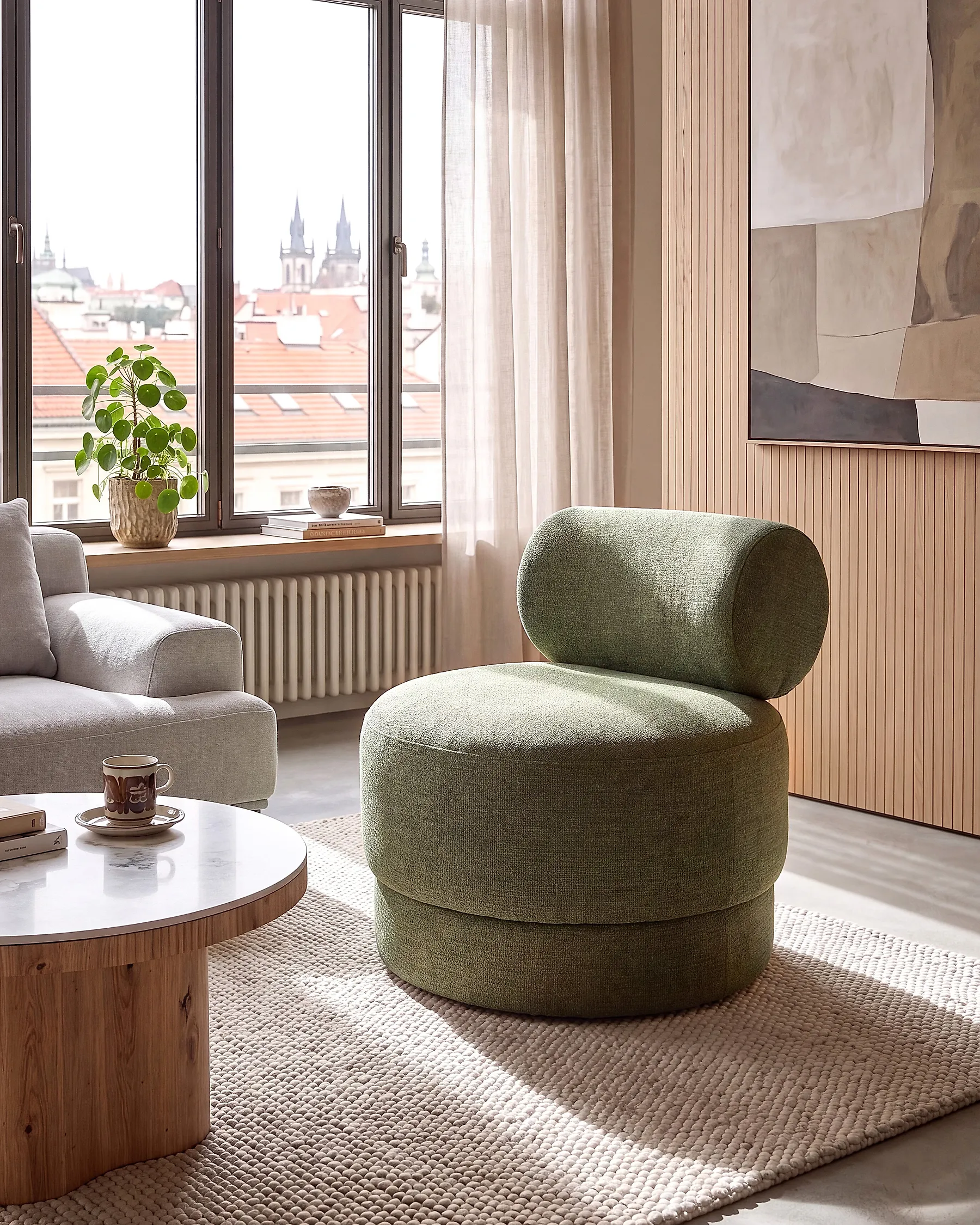 Swivel Armchair KARVIA  Fabric Green_1169136