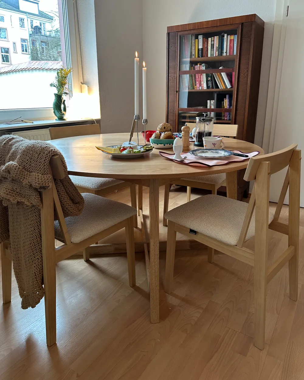 Set of 2 Dining Chairs ISLE Wood Light Brown/ Beige_1056930