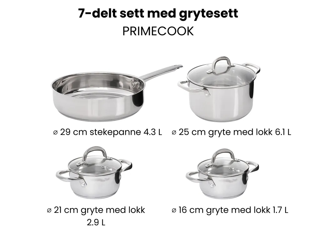 Grytesett med 7 deler PRIMECOOK Rustfritt stål Sølv_1051153
