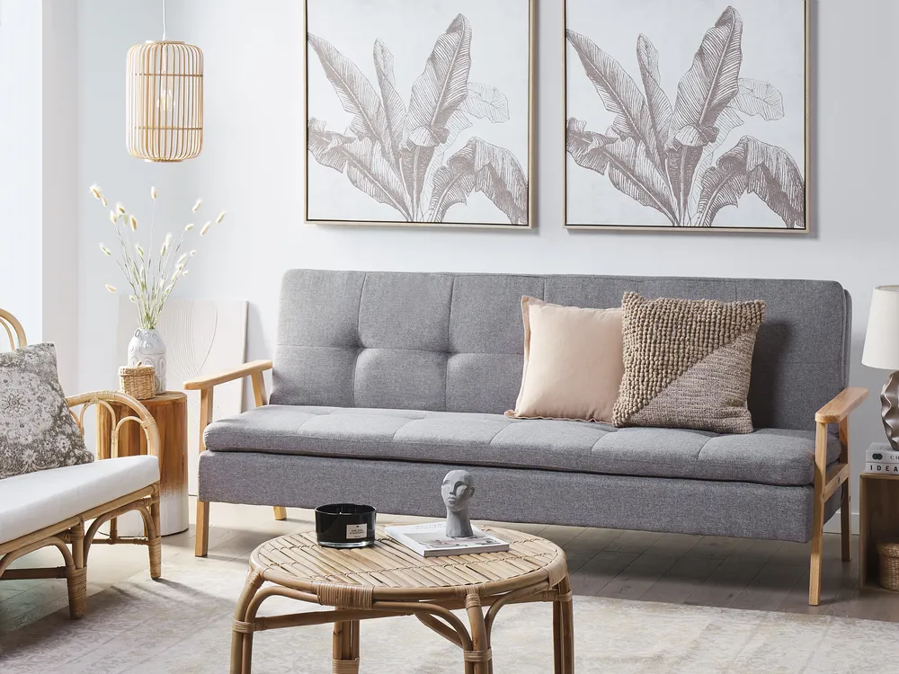 Sofa Bed 3 Seater TJORN Fabric Light Grey