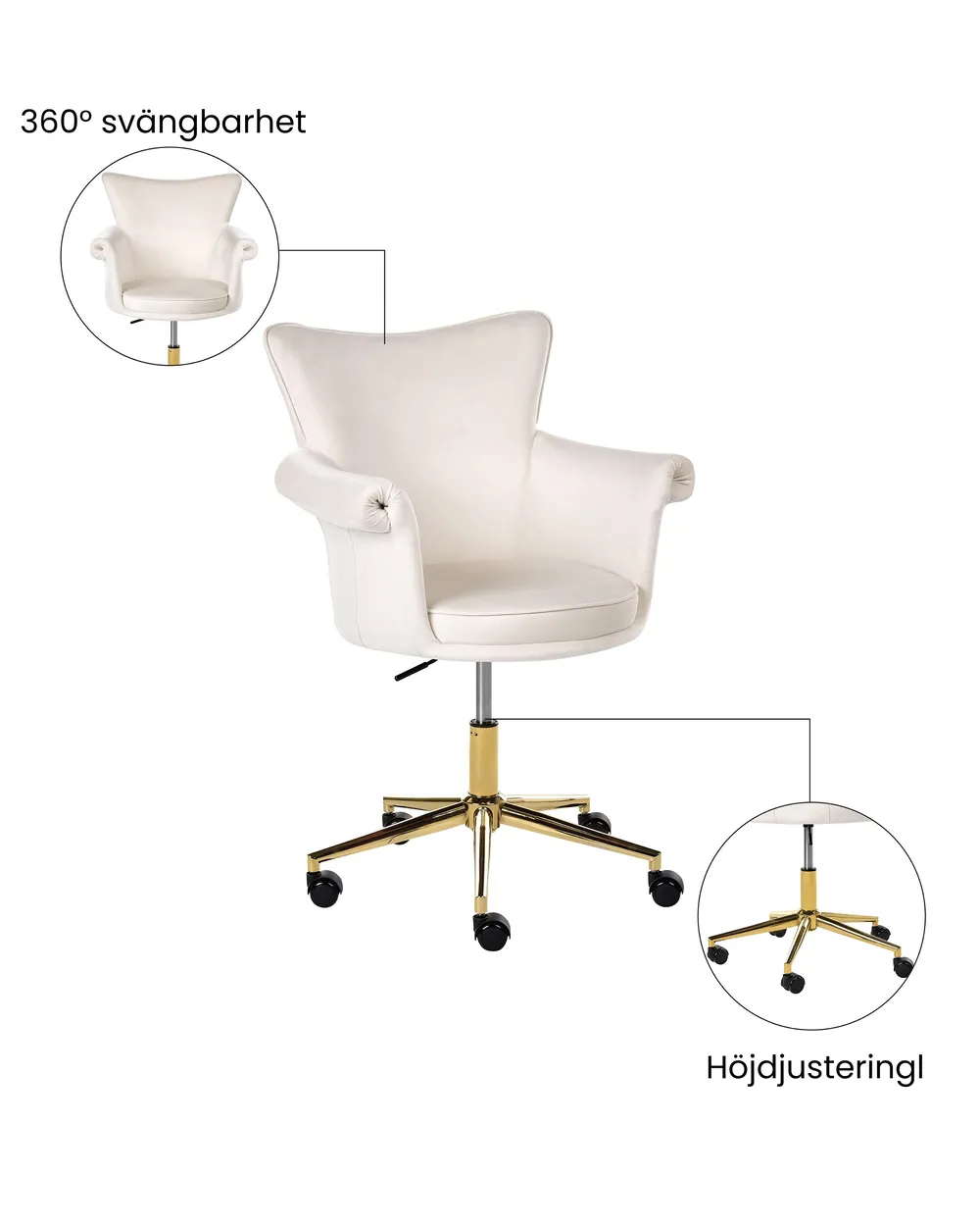 Skrivbordsstol VELENCIA Sammet Off-White_1065160