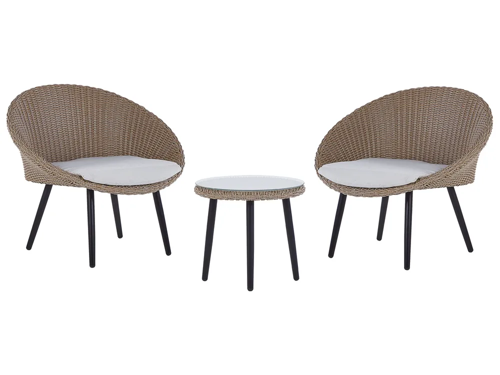 Bistro Set with Cushions ORTIGIA PE Rattan Light Beige Beige