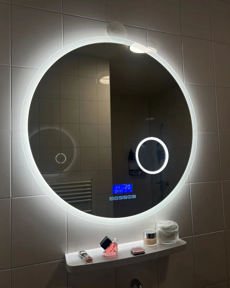 Badrumsspegel med LED FIXIN 80 cm 80 cm med inbyggd Bluetooth-högtalare Silver_973449