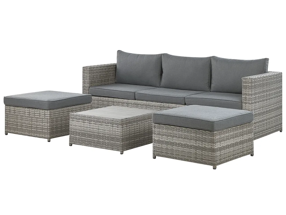 Garden Corner Sofa with Table 5 Seater SABBIA Modular PE Rattan Light Grey Left Hand_808994