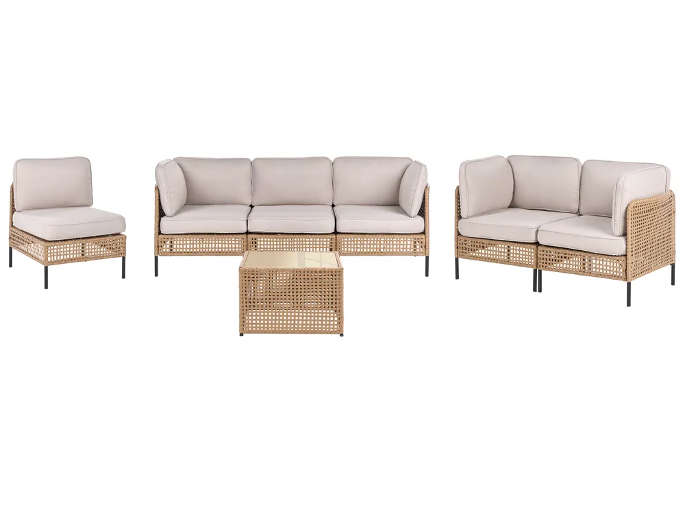 Garden Lounge Set with Table 6 Seater OMEGANA Modular PE Rattan Light Beige