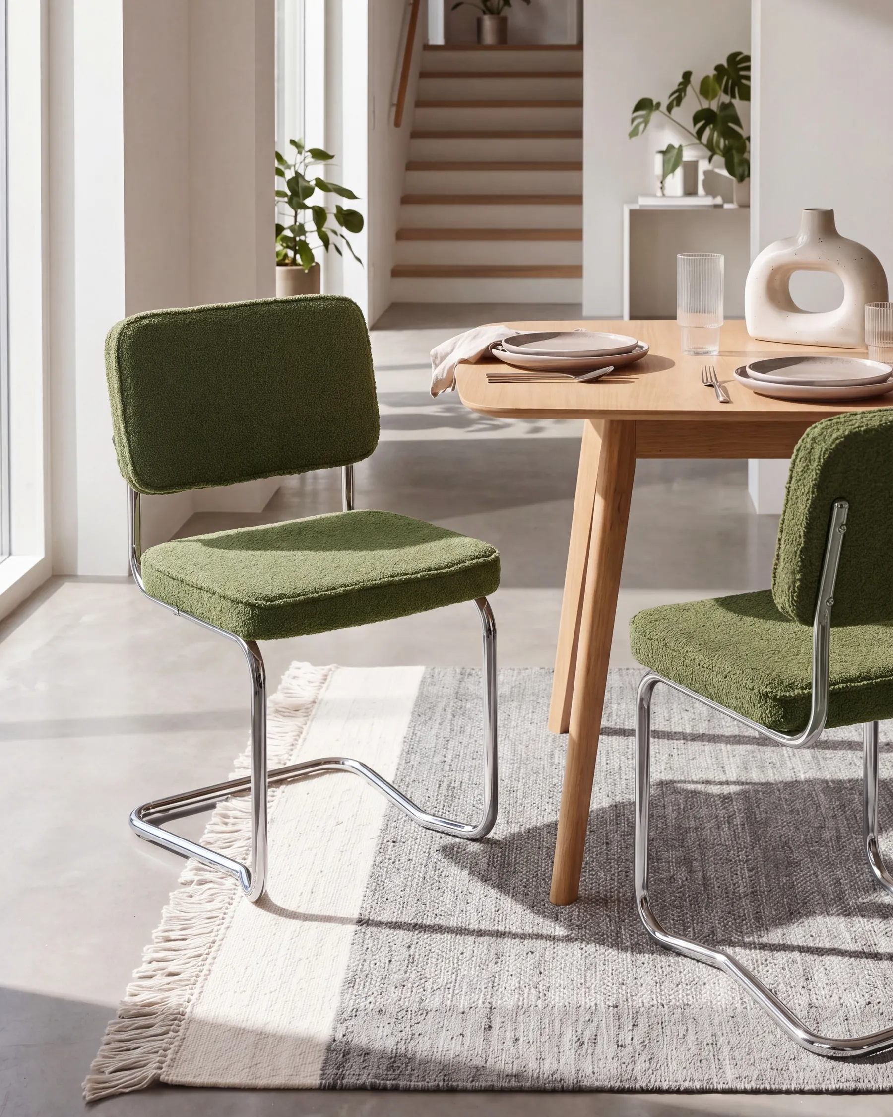 Set med 2 matstolar IRWIN Bouclé Grön_1080672