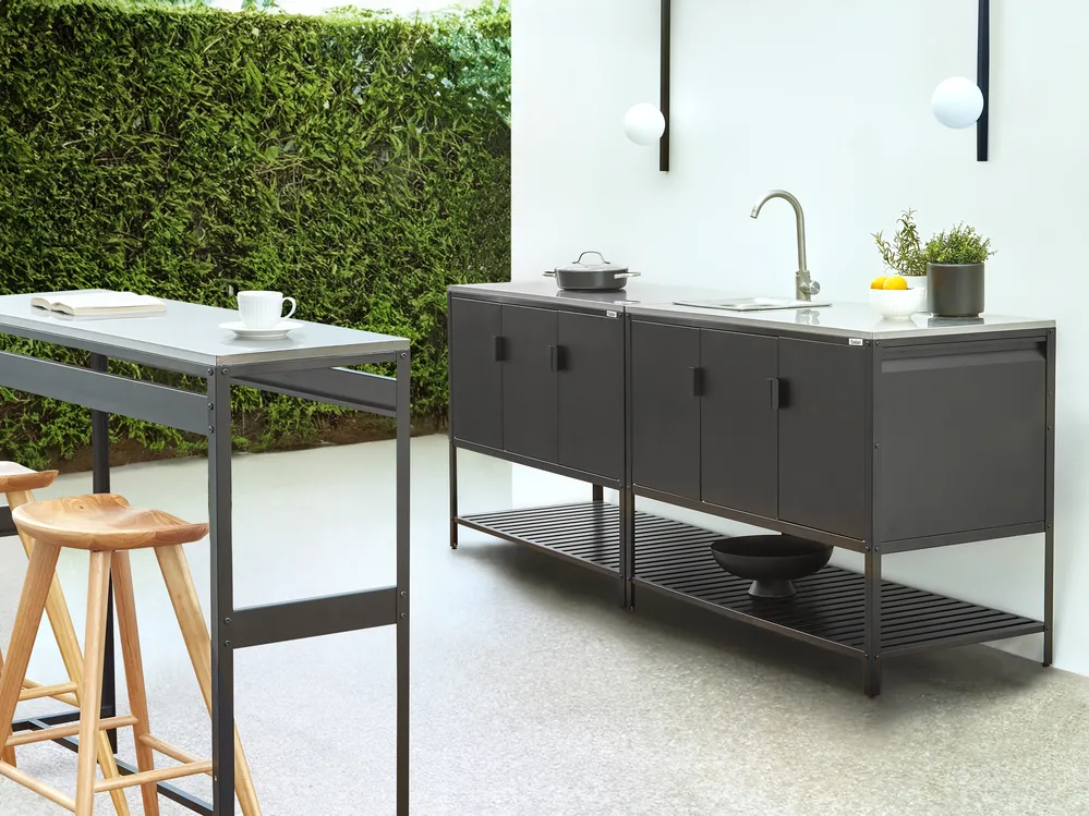 3 Piece Outdoor Kitchen Set with Sink MAENZA Black Metal