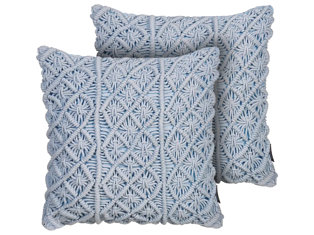 Set of 2 Decorative Cushions GOREME 45 x 45 cm Boucle Blue Geometric Pattern