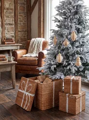 Set of 3 Baskets Christmas Gifts CADEAU Rattan Natural_880268