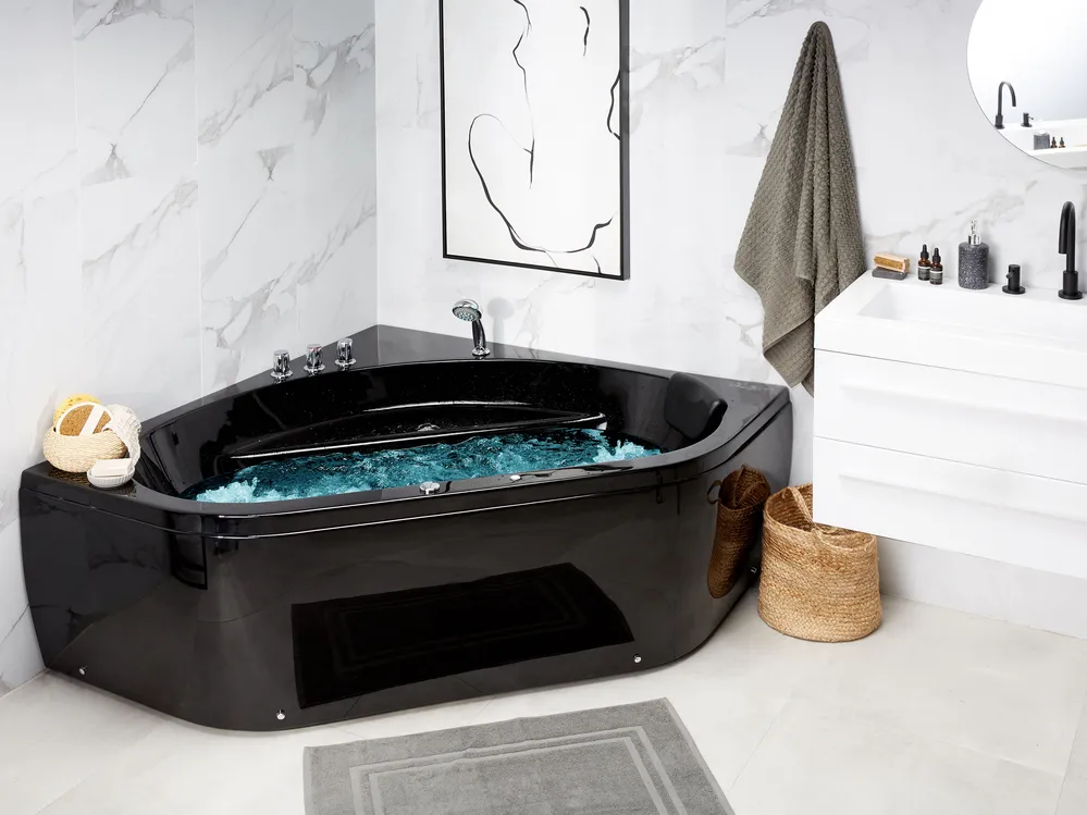 Corner Hot Tub with LED MEVES 1400 x 1400 mm Black