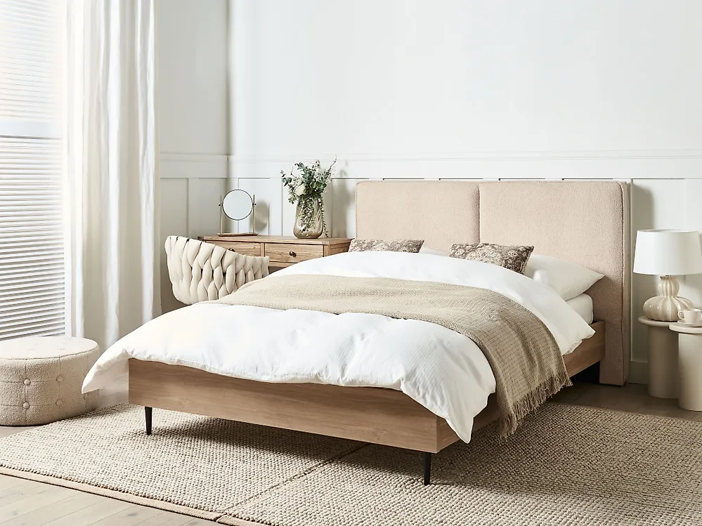 Bed Boucle IZERNORE 140 x 200 cm (EU Double) Beige_1185346