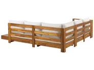 Garden Corner Sofa with Table 5 Seater MARETTIMO Certified Acacia Wood Off-White Right Hand_953838
