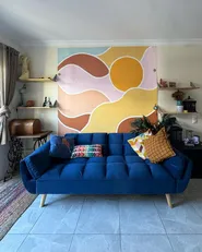 Sofa Bed 3 Seater ASBY Velvet Navy Blue_918353