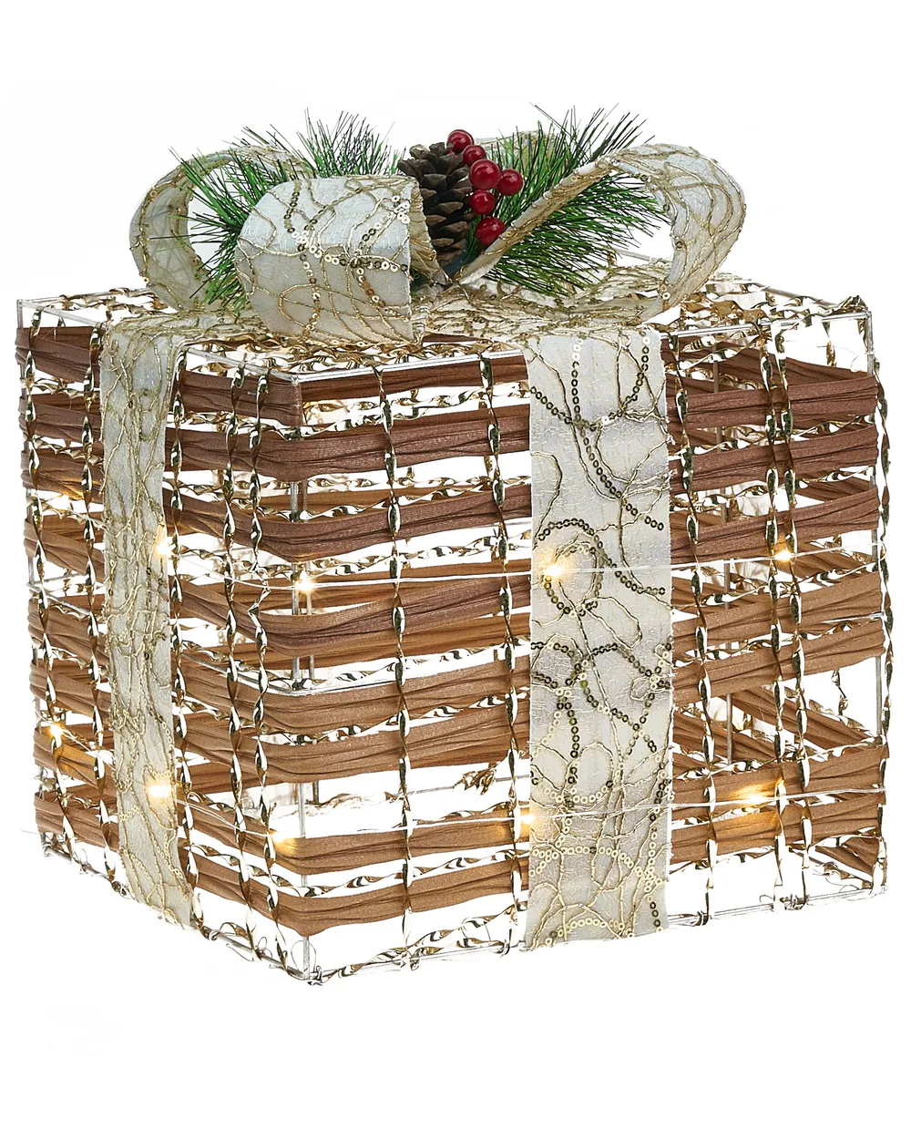 Set of 3 Christmas Decorations LED TISSO 20/25/30 cm Christmas Gifts Brown_1025150