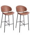 Set of 2 Bar Chairs KIANA Faux Leather Brown