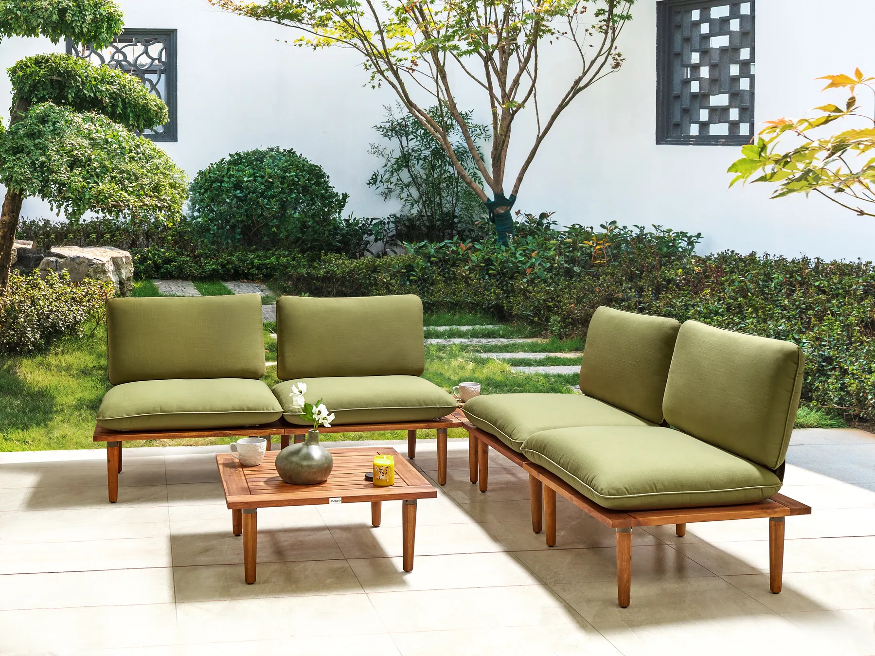 Garden Lounge Set with Table 4 Seater FRASCATI Modular Certified Acacia Wood Olive Green_920425