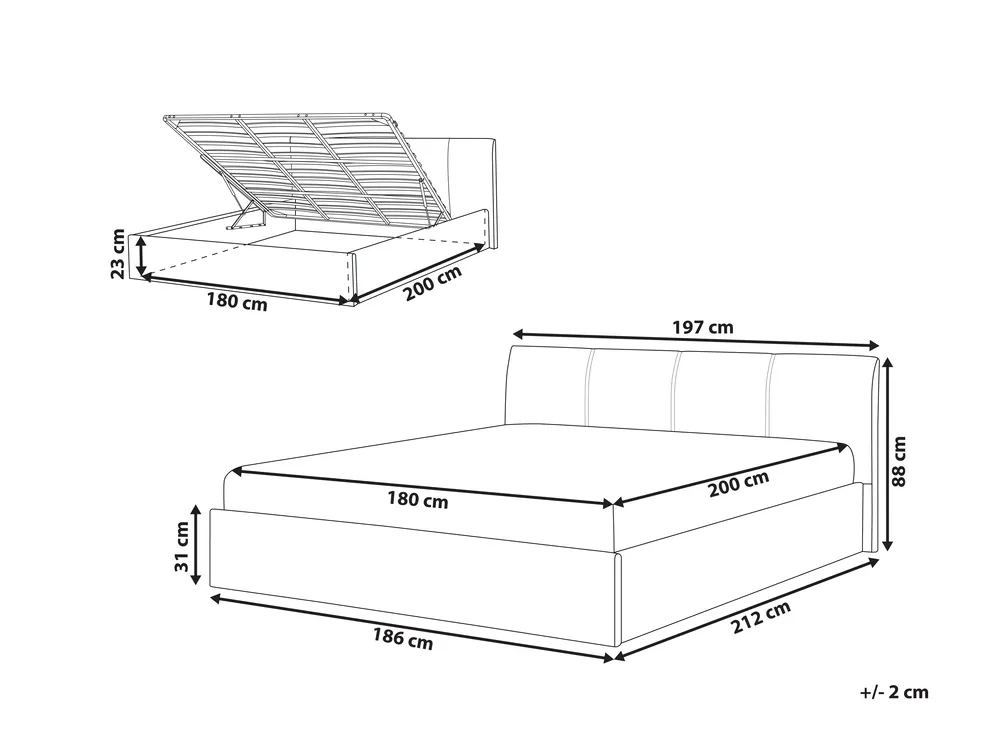 Ottoman Bed ORBEY Fabric Light Beige 180 x 200 cm (EU Super King)_806792