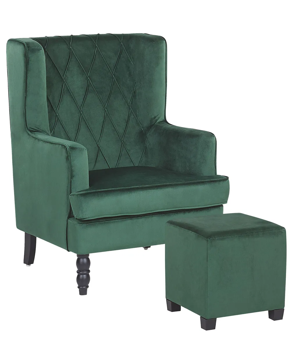 Armchair SANDSET with Footstool Velvet Dark Green