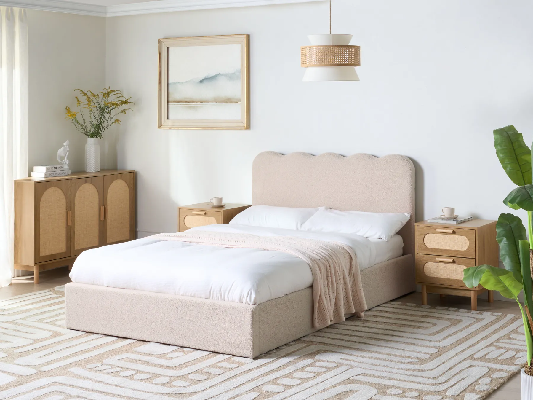Säng med förvaring NANTERRE Bouclé Beige 140 x 200 cm_1019611