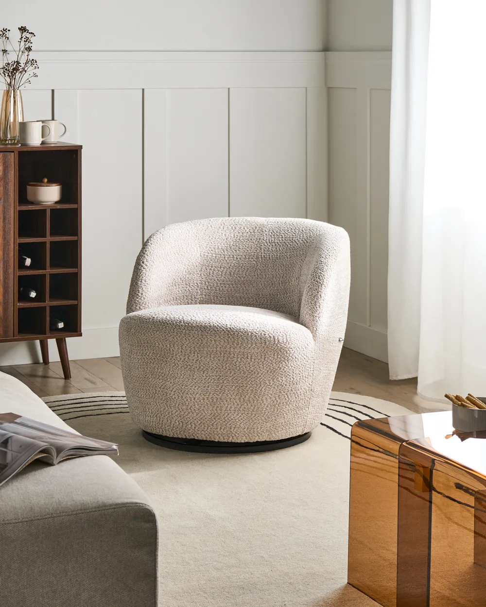 Swivel Armchair KUOLPA Chenille Beige