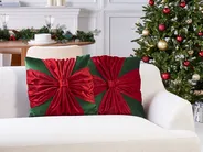 Set med 2 prydnadskuddar MARSHMALLOW 45 x 45 cm Sammet Röd Grön Julmotiv_946836