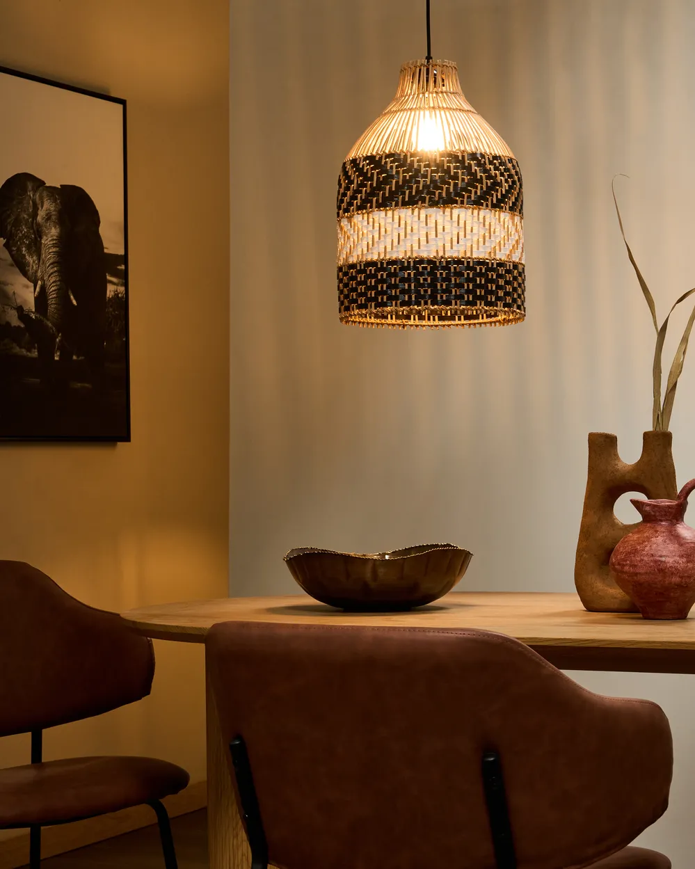 Pendant Lamp TURABO Rattan Black/ White