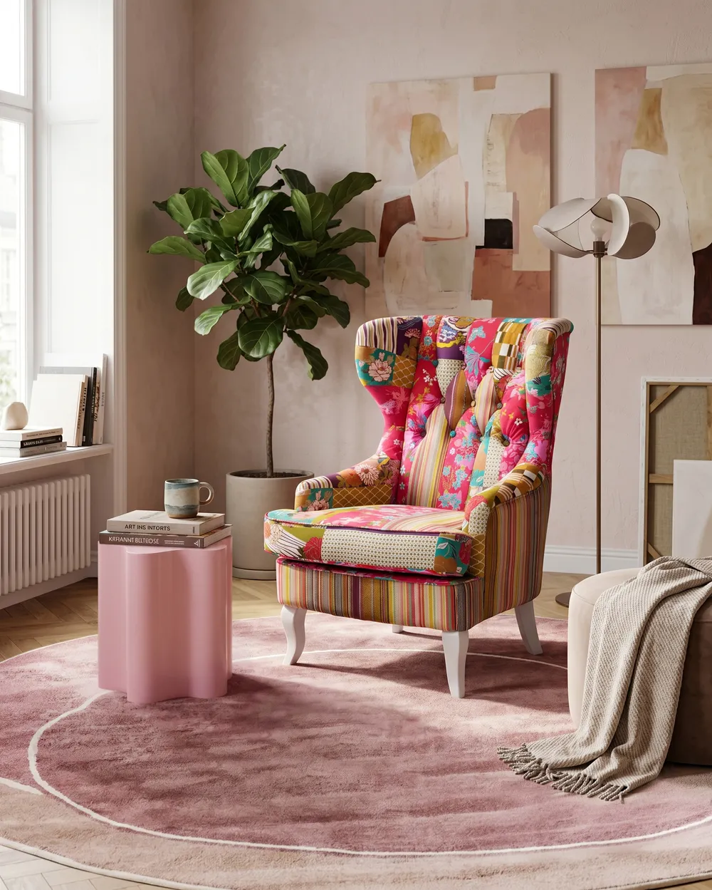 Wingback Chair MOLDE Fabric Fuchsia Pink