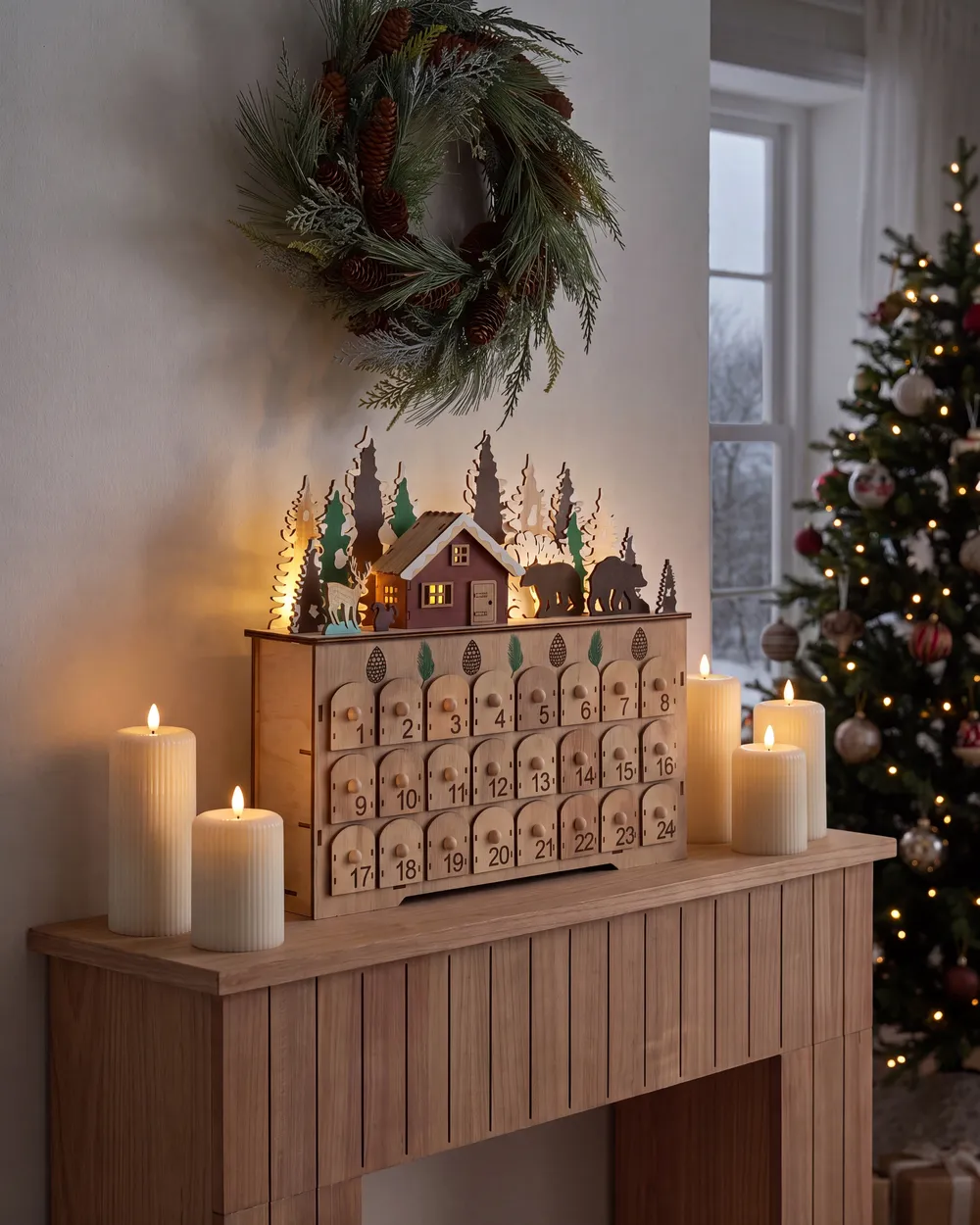 Julpynt LED HELIN 33 cm Adventskalender Ljusbrun_1017319