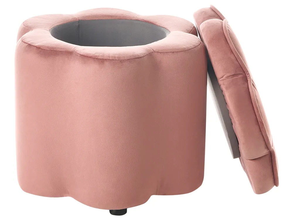 Barnpuff med förvaring FLOWER Blomma Sammet Rosa_1082017
