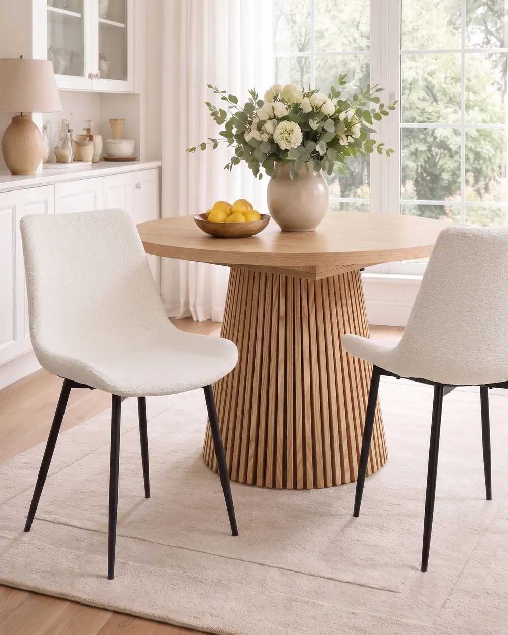 Set of 2 Dining Chairs AVILLA Boucle White