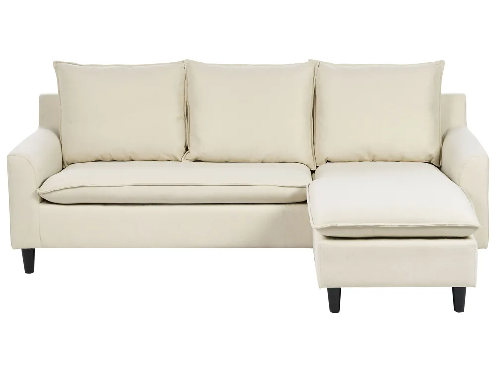 Corner Sofa 3 Seater ELVENES Fabric Light Beige Left Hand