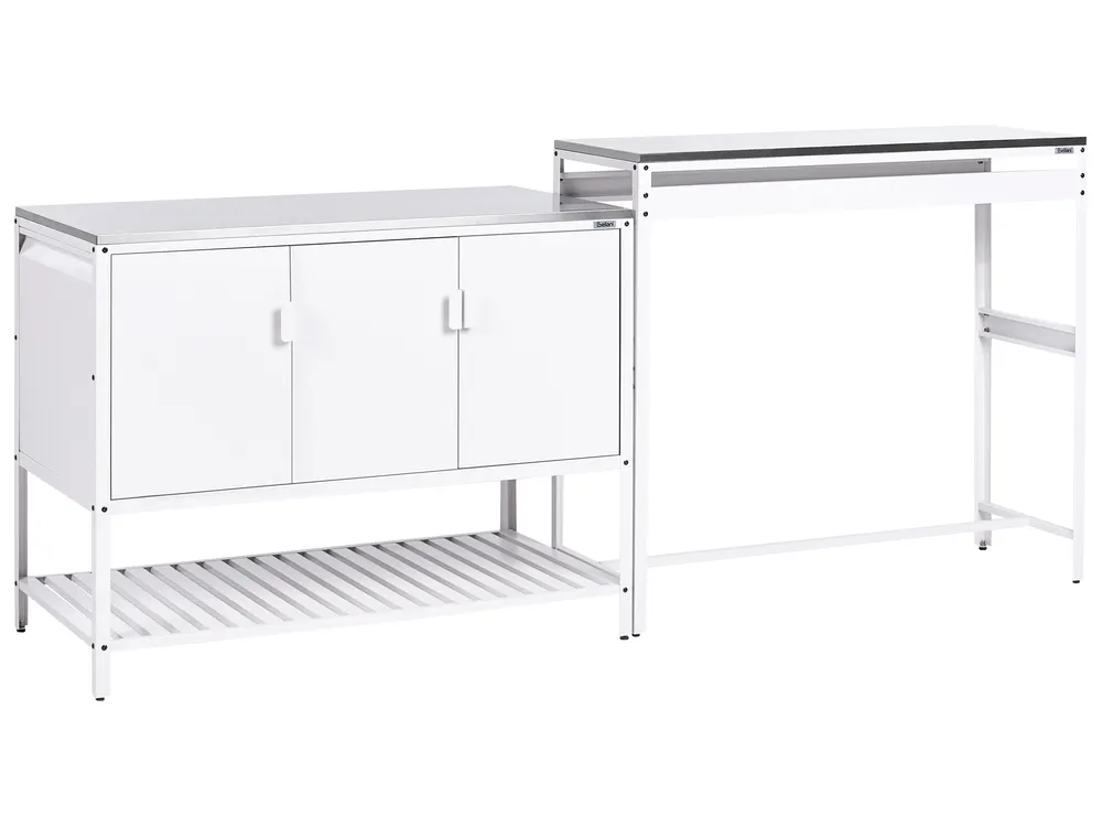 2 Piece Outdoor Kitchen Set with Bar Table MAENZA White Metal