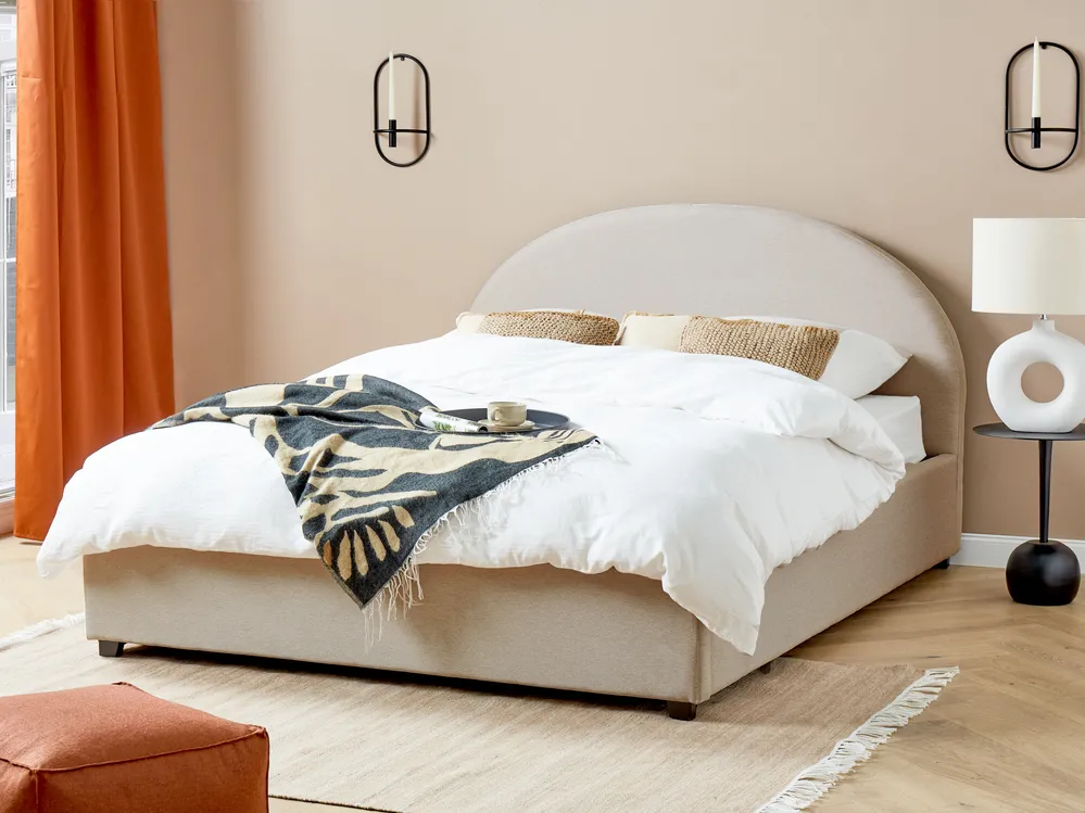 Ottoman Bed VAUCLUSE Fabric Light Beige 160 x 200 cm (EU King Size)