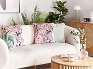 Set of 2 Decorative Cushions ANEMONES 45 x 45 cm Velvet Pastel Pink Floral Pattern_1184676