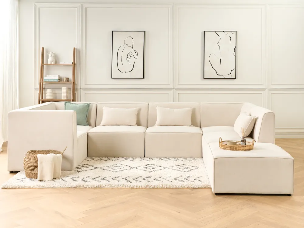 Ottoman LEMVIG Corduroy Light Beige_876457