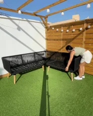 Garden Corner Sofa with Table 5 Seater ALCAMO Acacia Wood Black Left Hand_1006157
