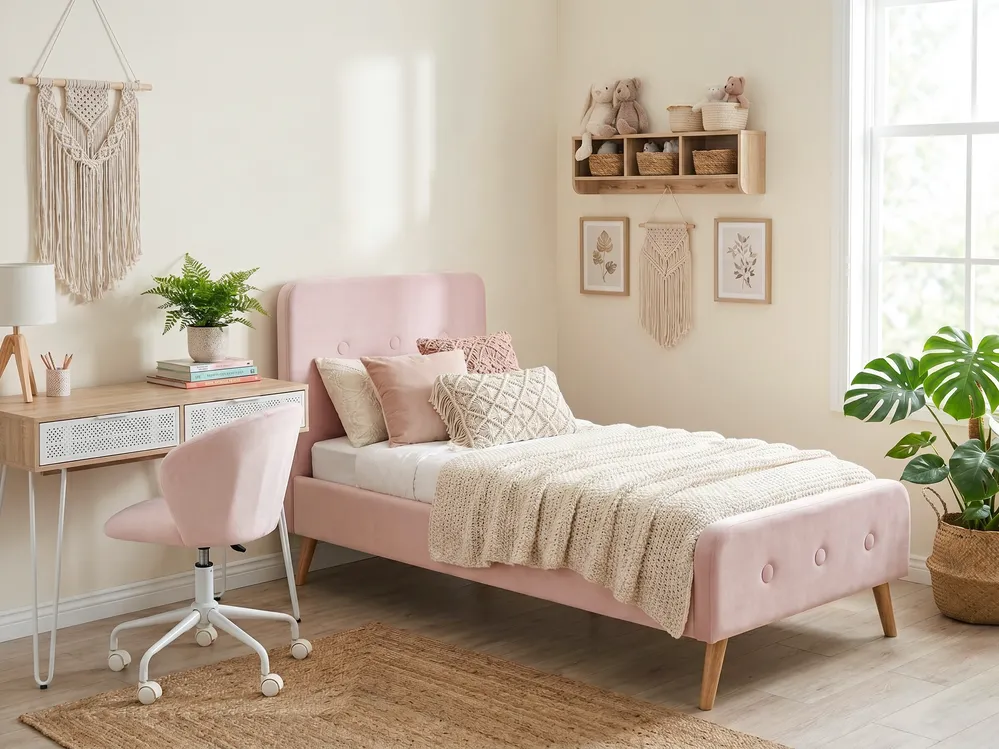 Bed Velvet RENNES 90 x 200 cm (EU Single) Pastel Pink