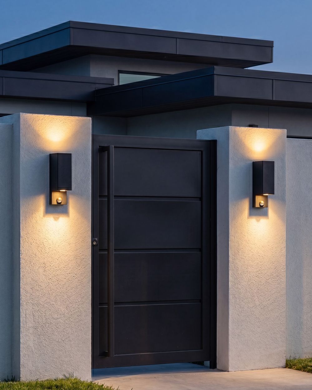 Set of 2 Outdoor Wall Lights LYNE with Motion Sensor Black