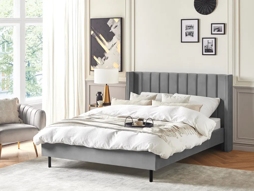 Bed Velvet VILLETTE 160 x 200 cm (EU King Size) Grey