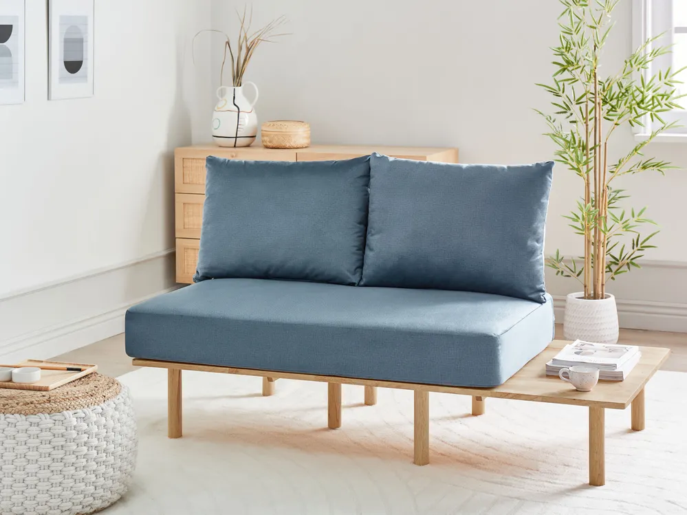 Sofa 2 Seater SALO with Tables Fabric Blue