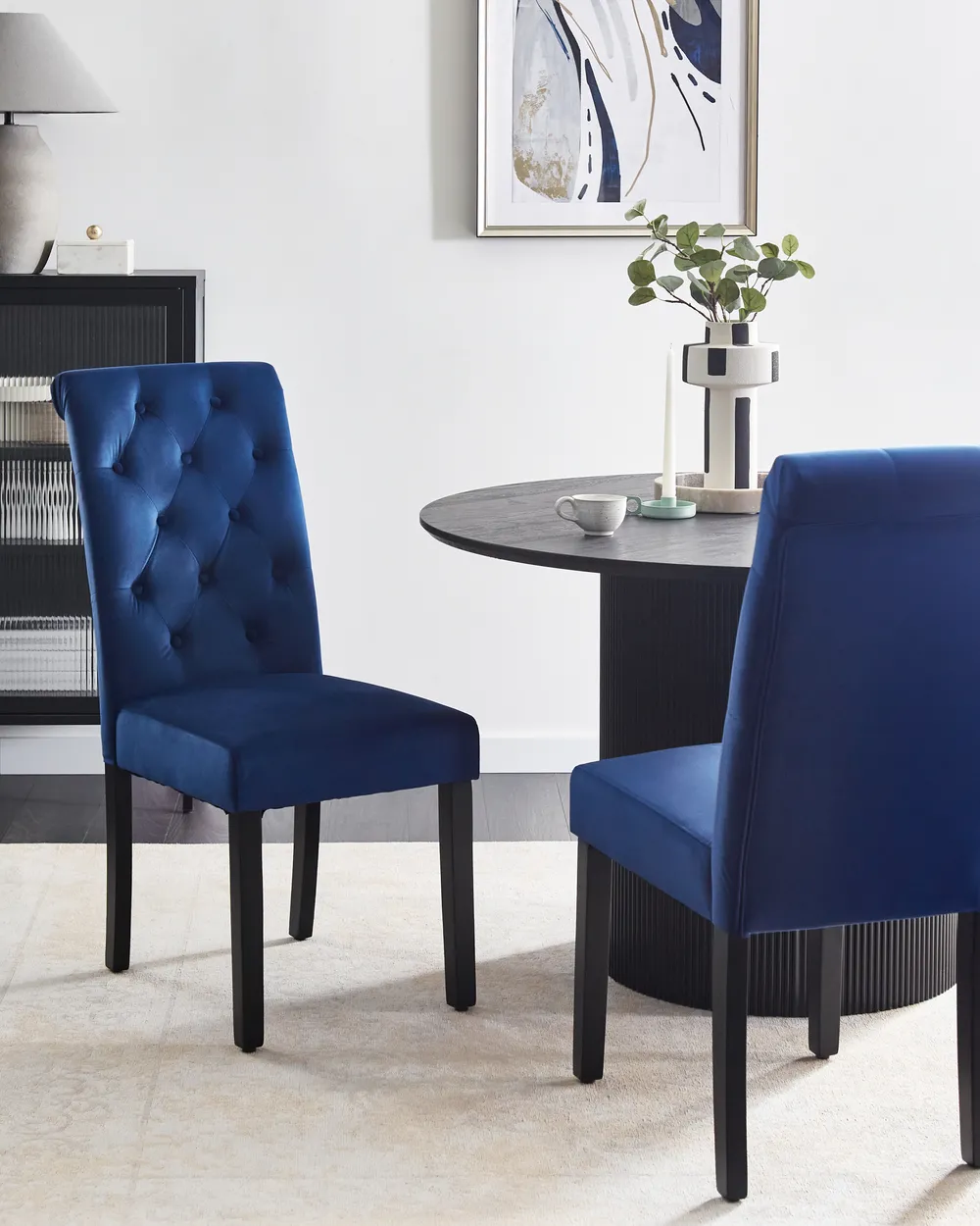 Set of 2 Dining Chairs VELVA Velvet Dark Blue