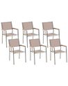 Set of 6 Garden Chairs GROSSETO Stainless Steel Beige