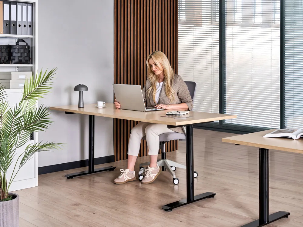 Electric Adjustable Standing Desk Black and Light Brown DESTINAS Various Sizes