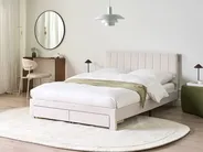 Säng med förvaringslådor LONZAC Sammet Off-White 140 x 200 cm_1014765