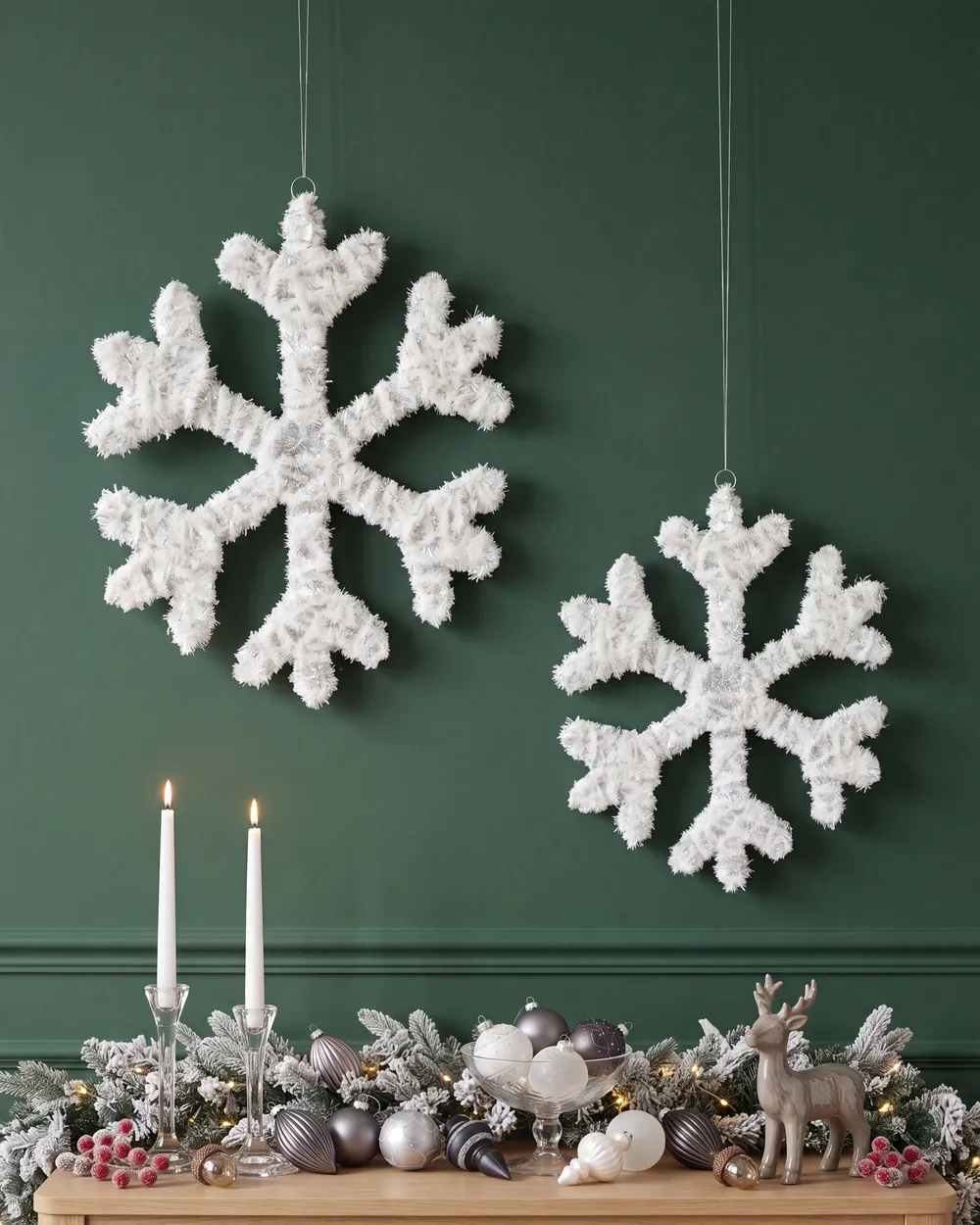 Set med 2 julpynt LED GURRE 40/50 cm Snöflinga Vit_1015507