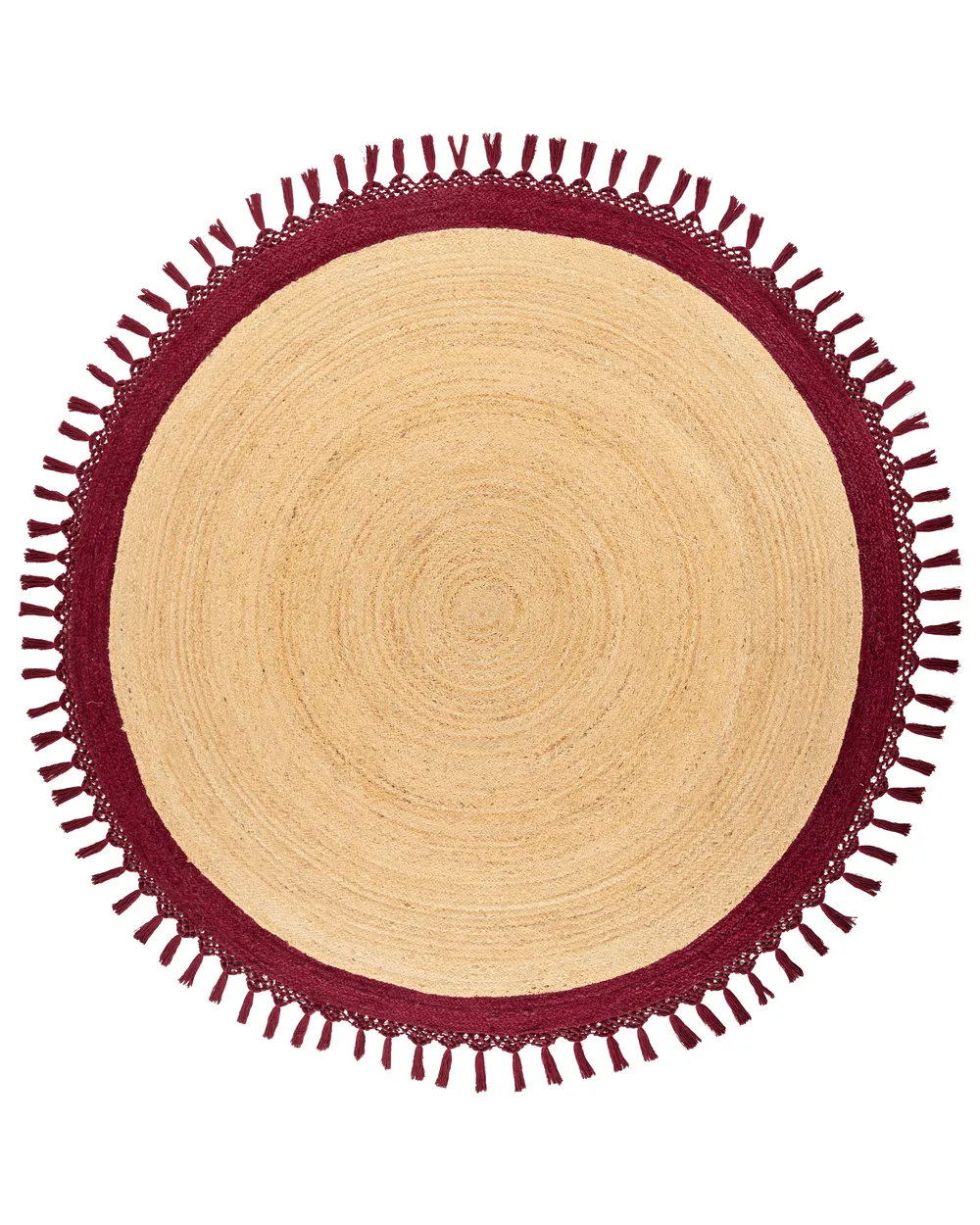 Round Jute Area Rug Beige and Red MARTS Various Sizes