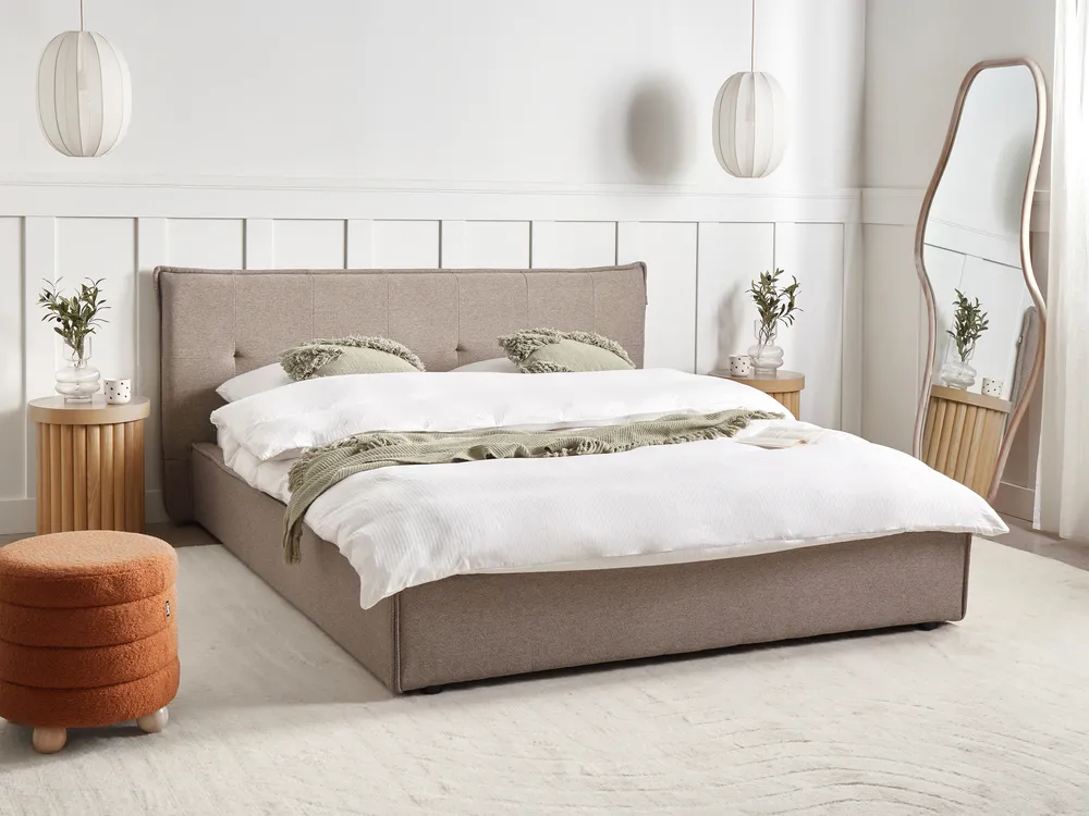 Bed Faux Linen LESTRE 160 x 200 cm (EU King Size) Taupe
